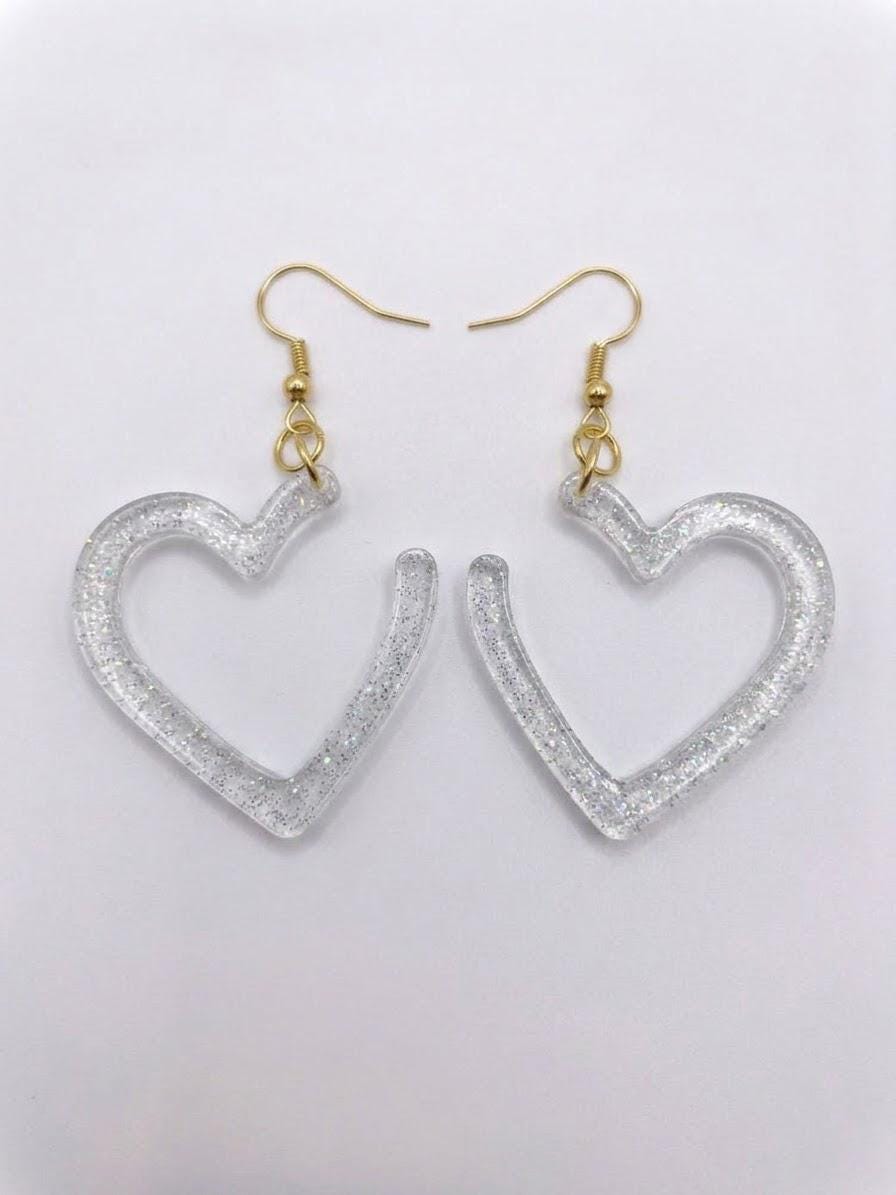 Handcrafted Epoxy Resin Heart Earrings - Gothic Wearable Art