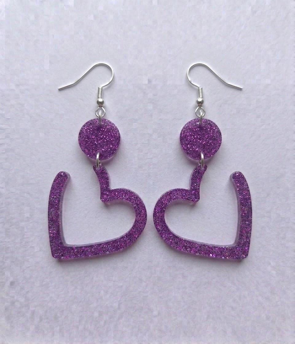 Handcrafted Epoxy Resin Heart Earrings - Gothic Wearable Art