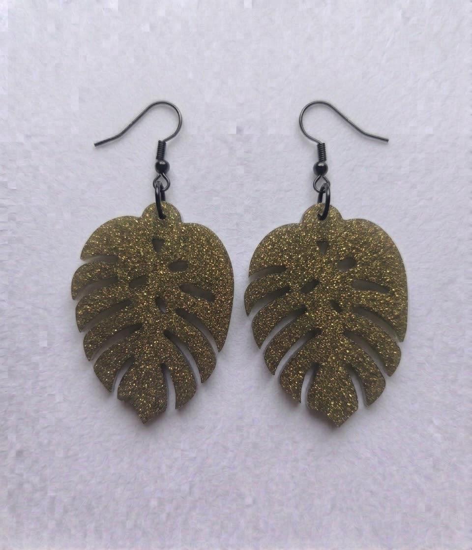 Handcrafted Epoxy Resin Leaf Earrings - Gothic Wearable Art
