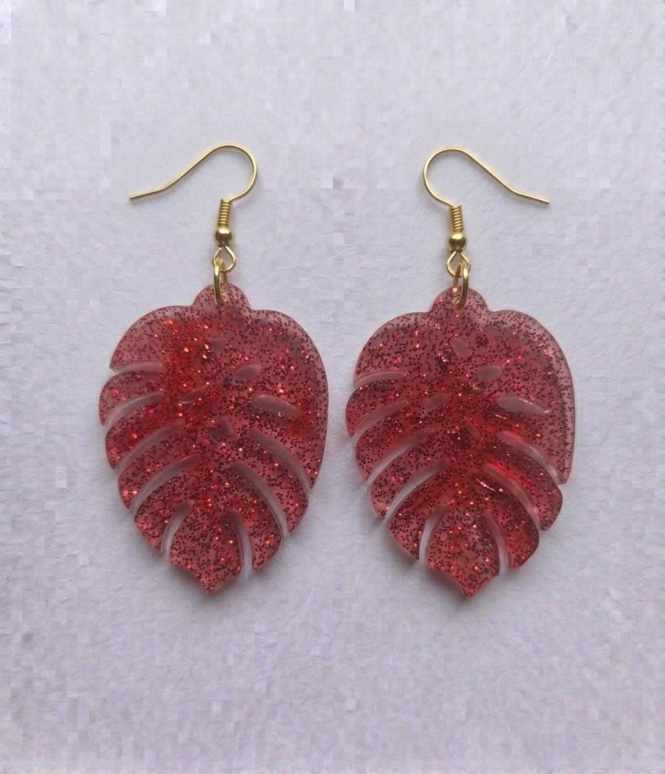 Handcrafted Epoxy Resin Leaf Earrings - Gothic Wearable Art