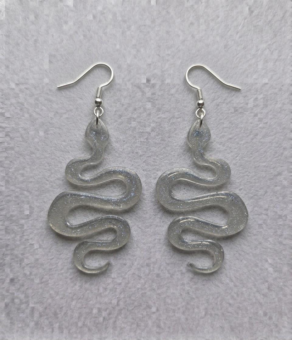 Handcrafted Epoxy Resin Snake Earrings - Gothic Wearable Art