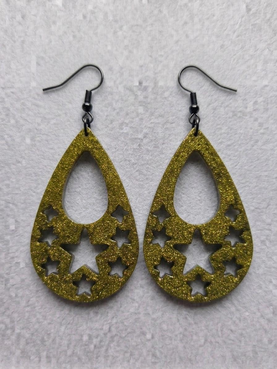Handcrafted Epoxy Resin Star Drop Earrings - Gothic Wearable Art