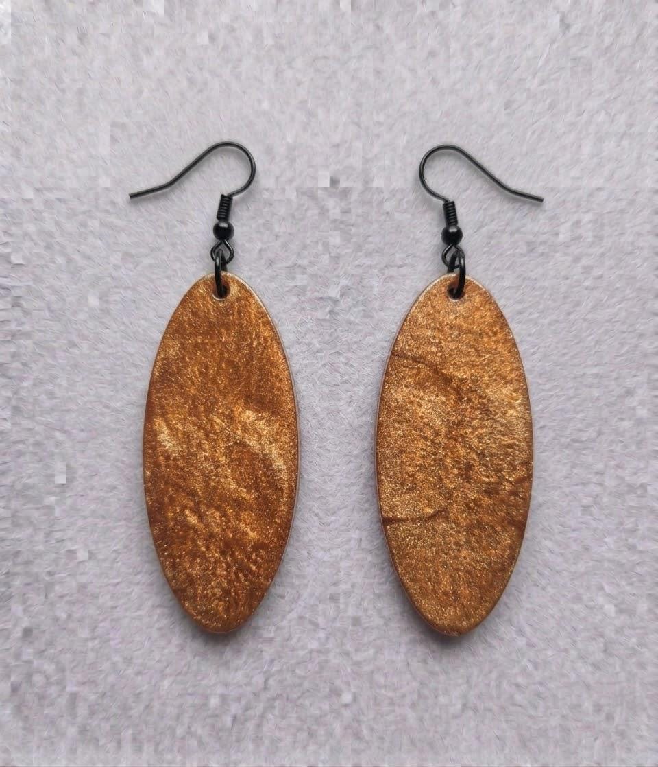 Handcrafted Epoxy Resin Oval Earrings - Gothic Wearable Art