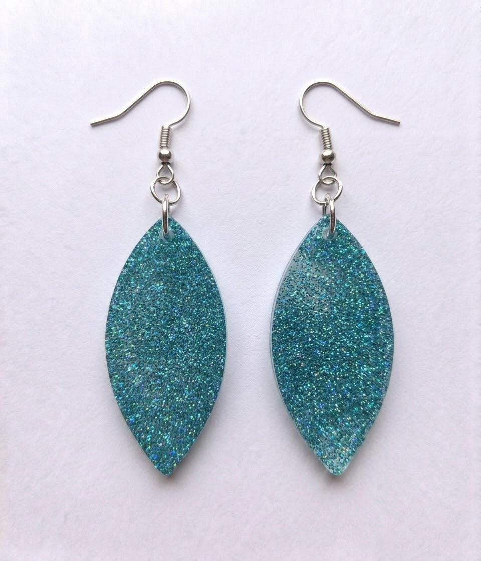 Handcrafted Epoxy Resin Marquis Earrings - Gothic Wearable Art