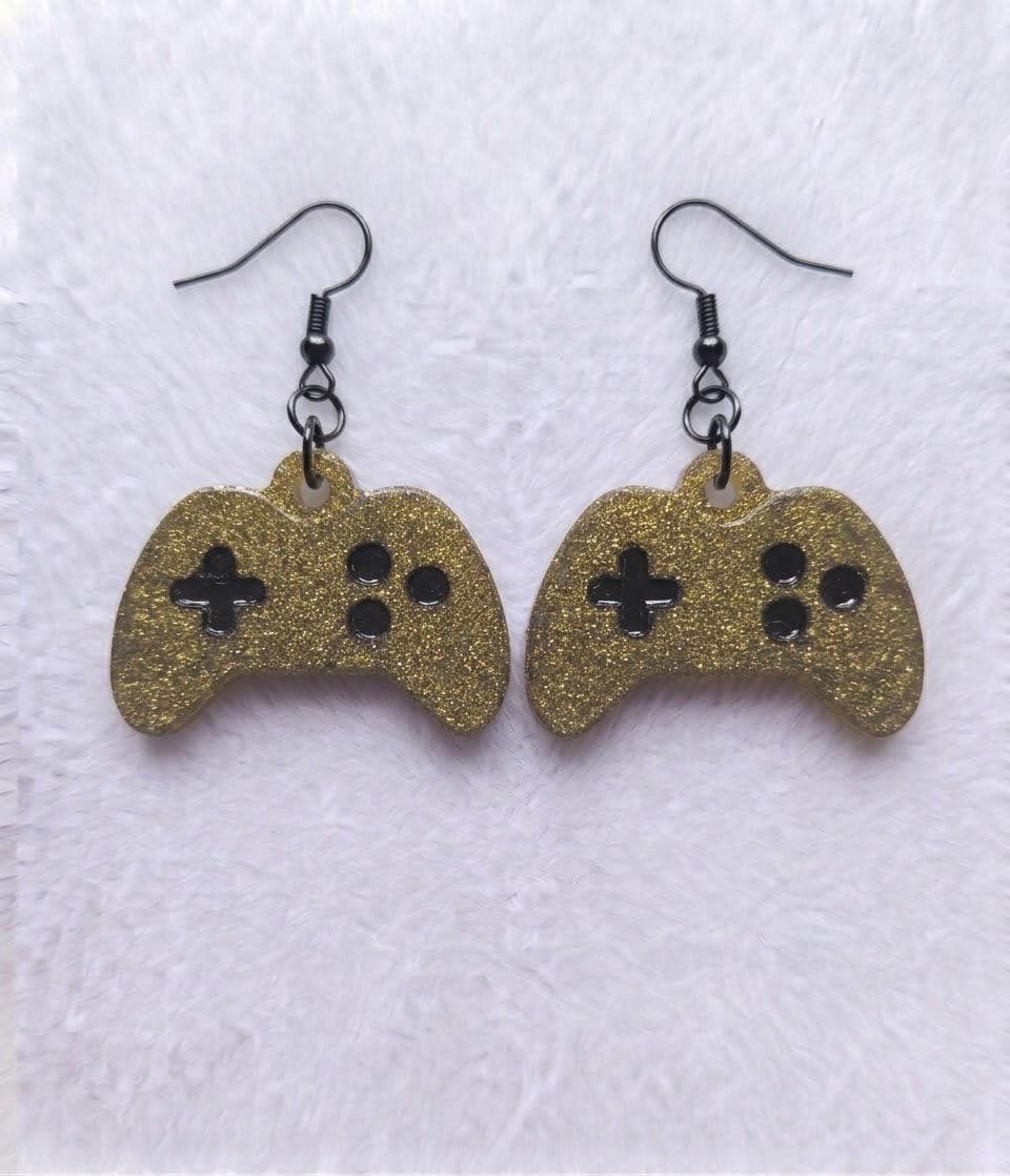 Handcrafted Epoxy Resin XBOX Controller Earrings - Gothic Wearable Art