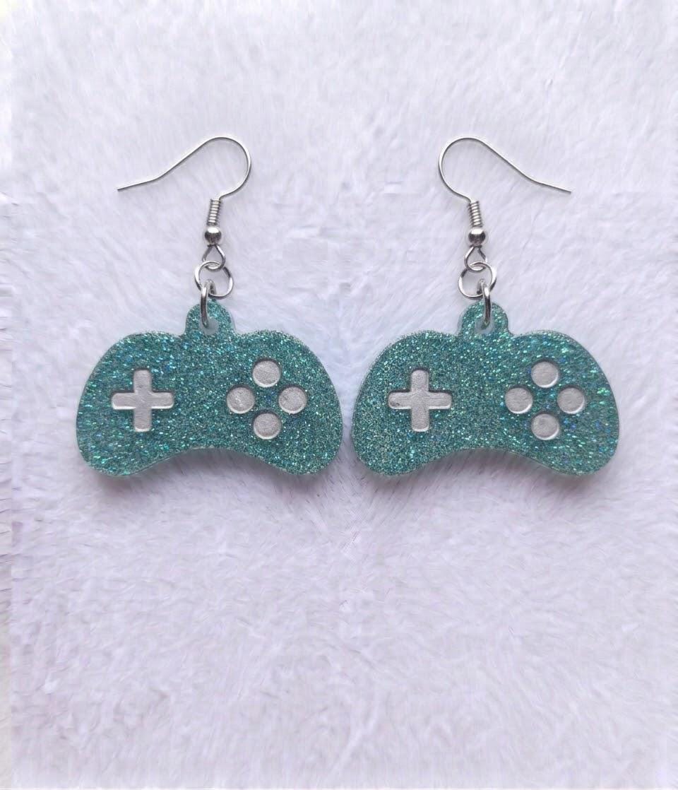 Handcrafted Epoxy Resin Sega Controller Earrings - Gothic Wearable Art