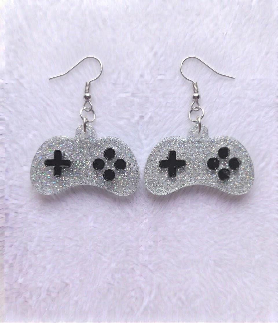 Handcrafted Epoxy Resin Sega Controller Earrings - Gothic Wearable Art
