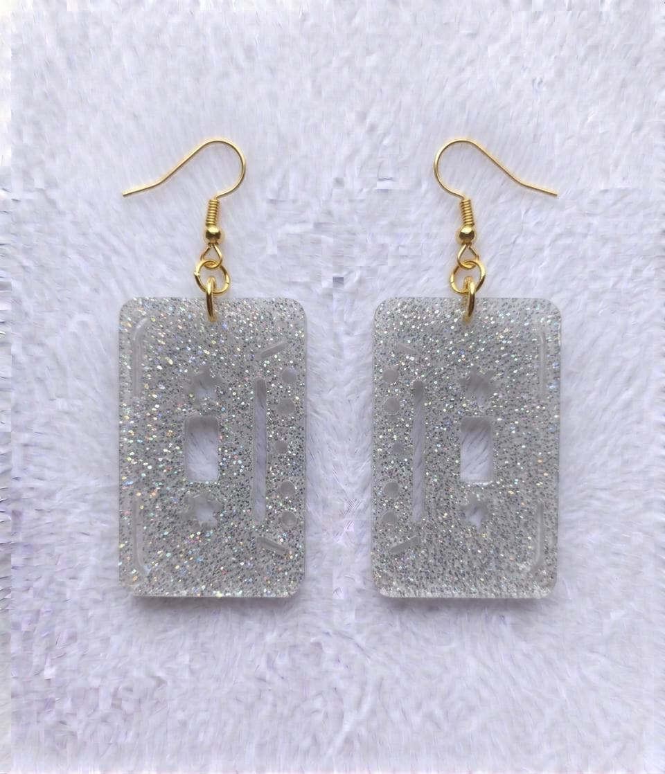 Handcrafted Epoxy Resin Cassette Tape Earrings - Gothic Wearable Art