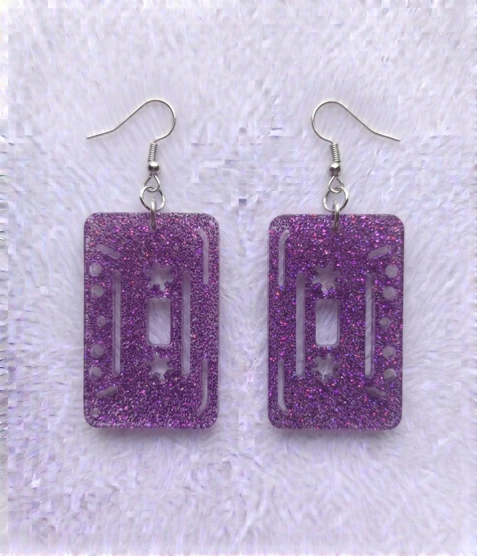 Handcrafted Epoxy Resin Cassette Tape Earrings - Gothic Wearable Art