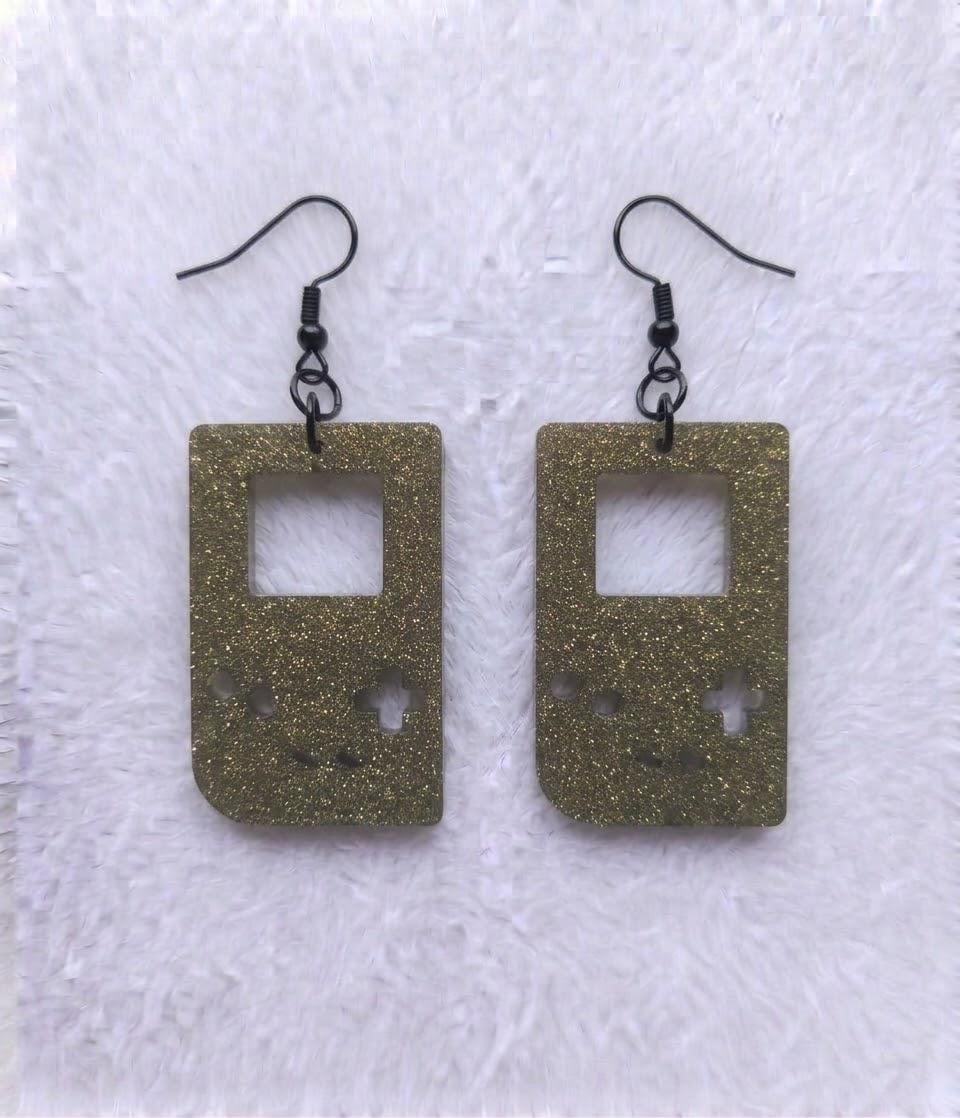 Handcrafted Epoxy Resin Game Boy Imprint Earrings - Gothic Wearable Art