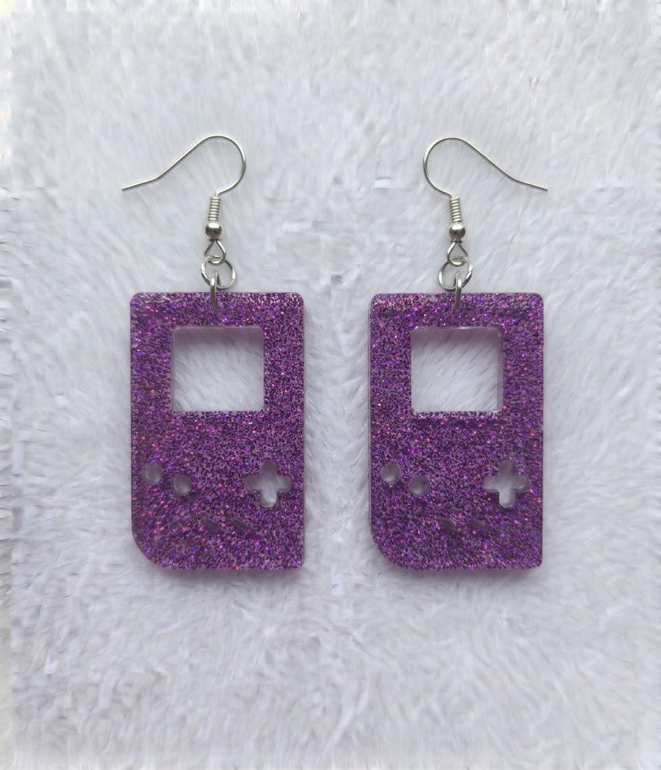Handcrafted Epoxy Resin Game Boy Imprint Earrings - Gothic Wearable Art