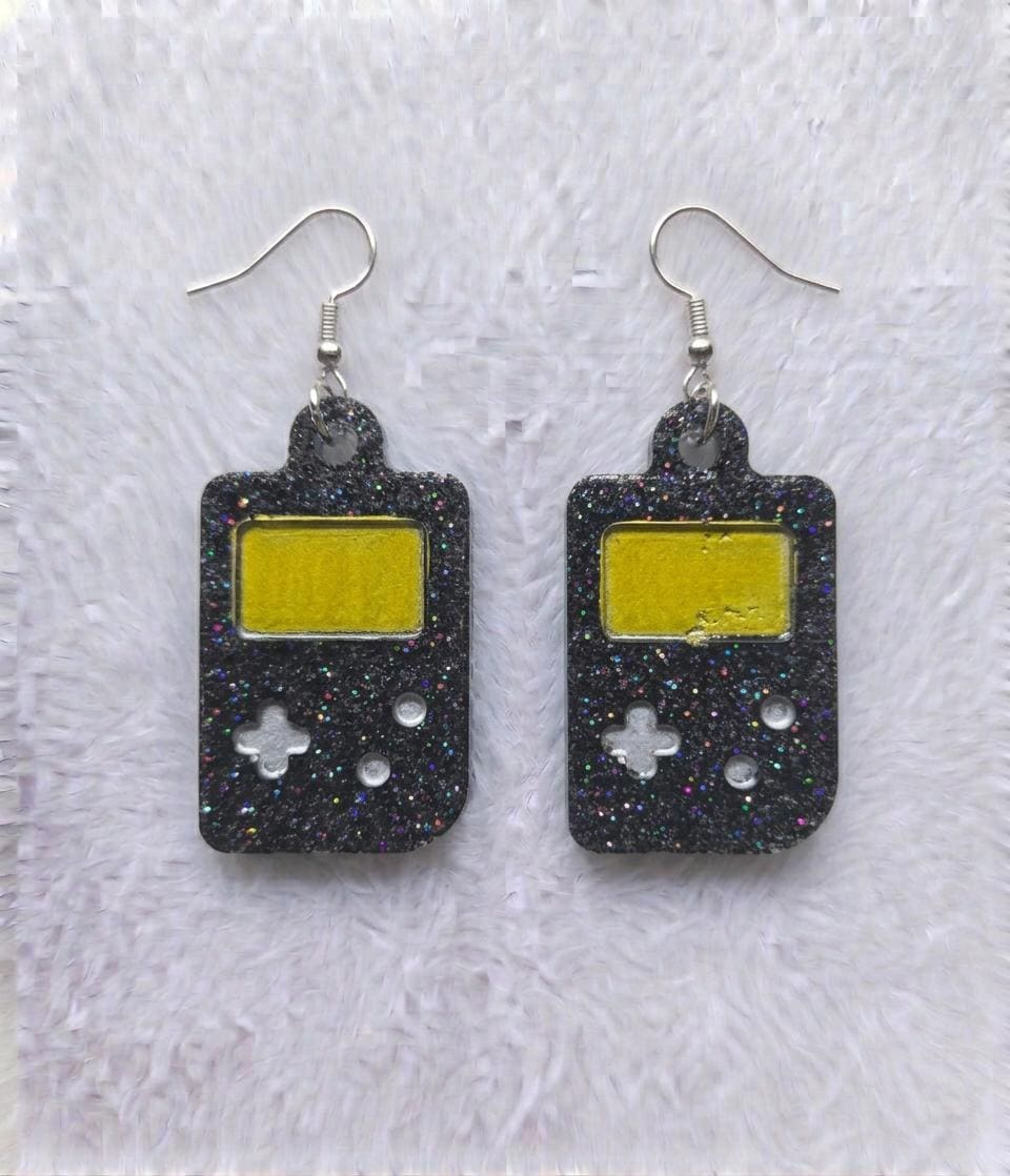 Discounted! - Handcrafted Epoxy Resin Game Boy Earrings - Gothic Wearable Art