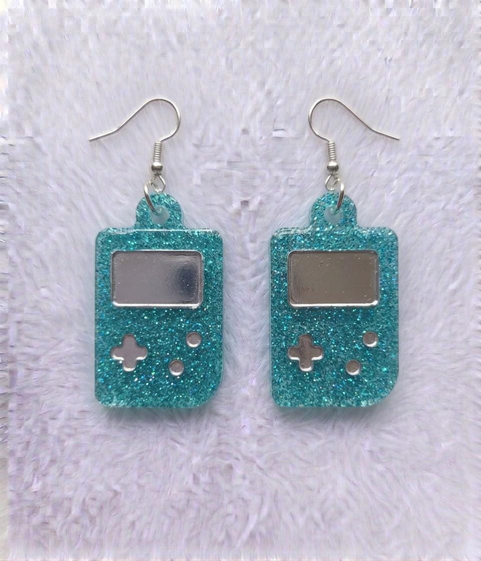 Handcrafted Epoxy Resin Game Boy Earrings - Gothic Wearable Art