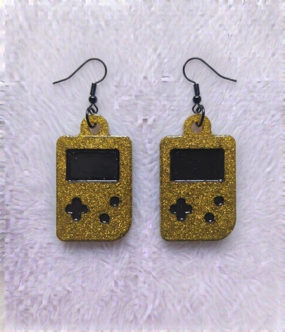 Handcrafted Epoxy Resin Game Boy Earrings - Gothic Wearable Art