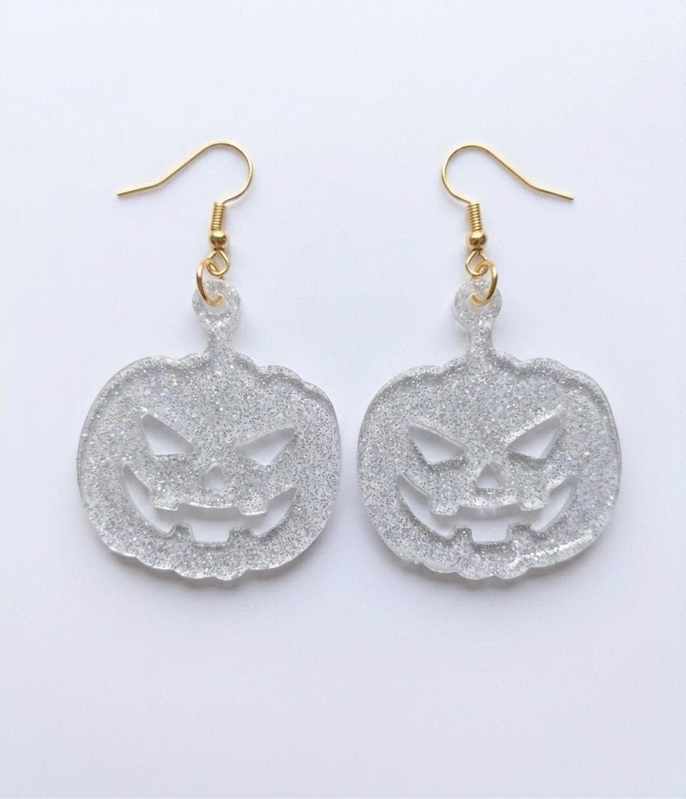 Handcrafted Epoxy Resin Jack-o-Lantern Earrings - Gothic Wearable Art