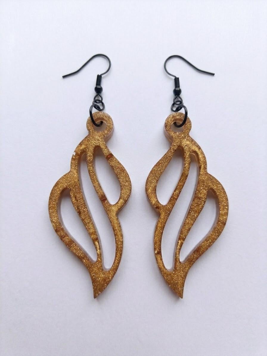 Handcrafted Epoxy Resin Abstract Curves Earrings - Gothic Wearable Art