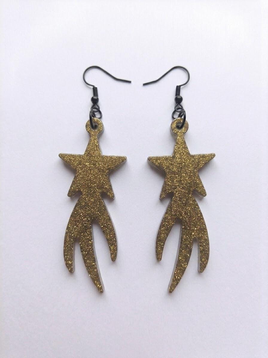 Handcrafted Epoxy Resin Shooting Star Earrings - Gothic Wearable Art