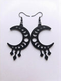 Handcrafted Epoxy Resin Moon Phase Crescent Earrings - Gothic Wearable Art