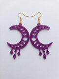 Handcrafted Epoxy Resin Moon Phase Crescent Earrings - Gothic Wearable Art