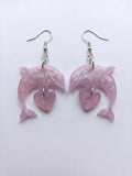 Handcrafted Epoxy Resin Dolphin Heart Earrings - Gothic Wearable Art