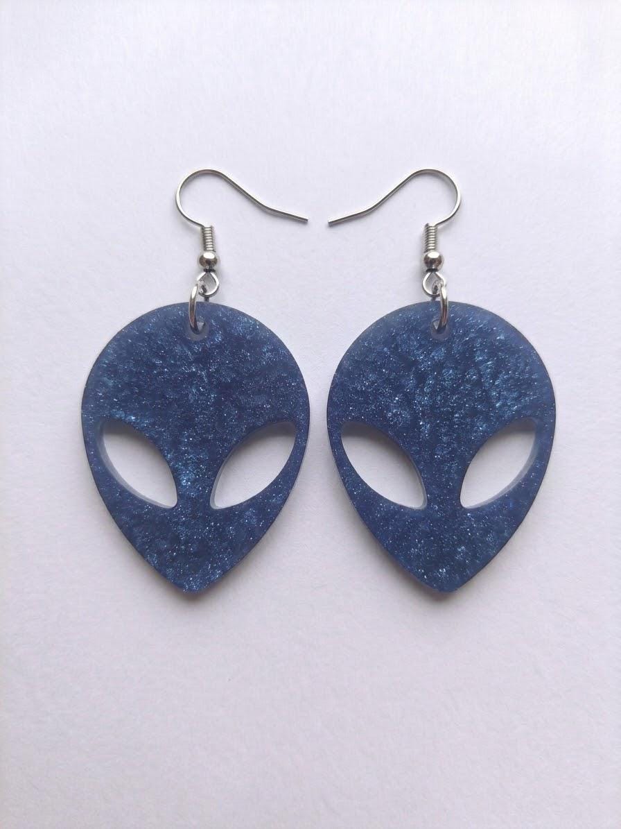 Handcrafted Epoxy Resin Alien Earrings - Gothic Wearable Art