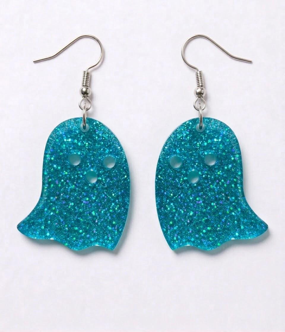 Handcrafted Epoxy Resin Ghost Earrings - Gothic Wearable Art