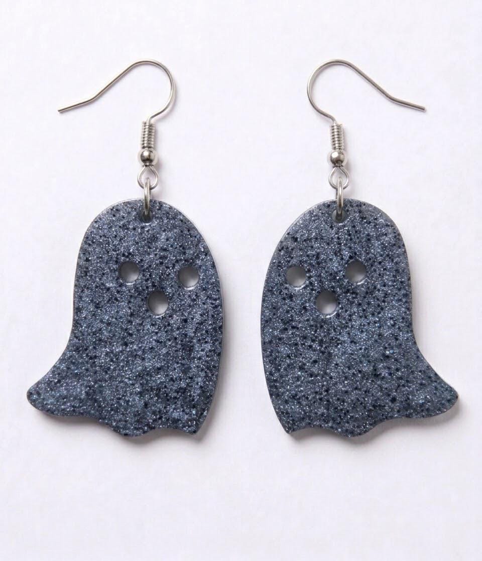 Handcrafted Epoxy Resin Ghost Earrings - Gothic Wearable Art