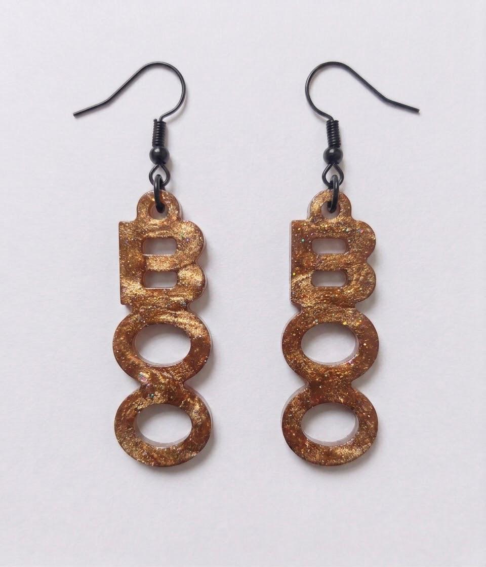 Handcrafted Epoxy Resin Boo Earrings - Gothic Wearable Art