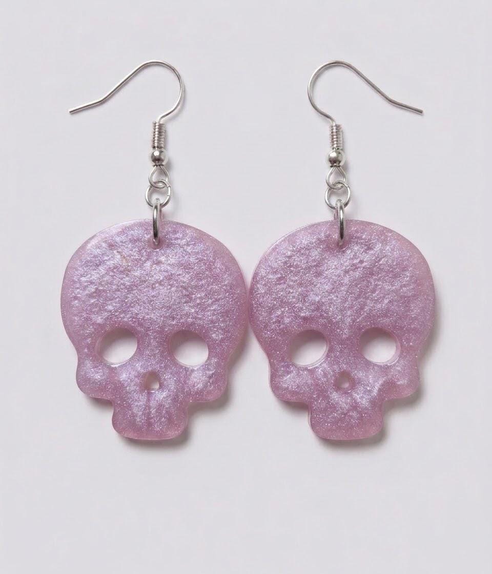 Handcrafted Epoxy Resin Skull Earrings - Gothic Wearable Art