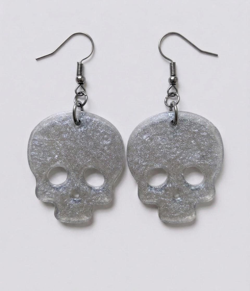 Handcrafted Epoxy Resin Skull Earrings - Gothic Wearable Art