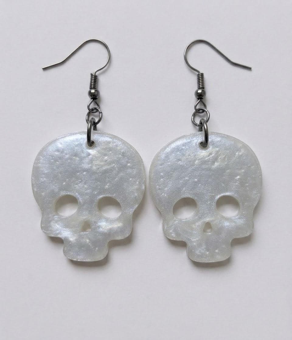 Handcrafted Epoxy Resin Skull Earrings - Gothic Wearable Art