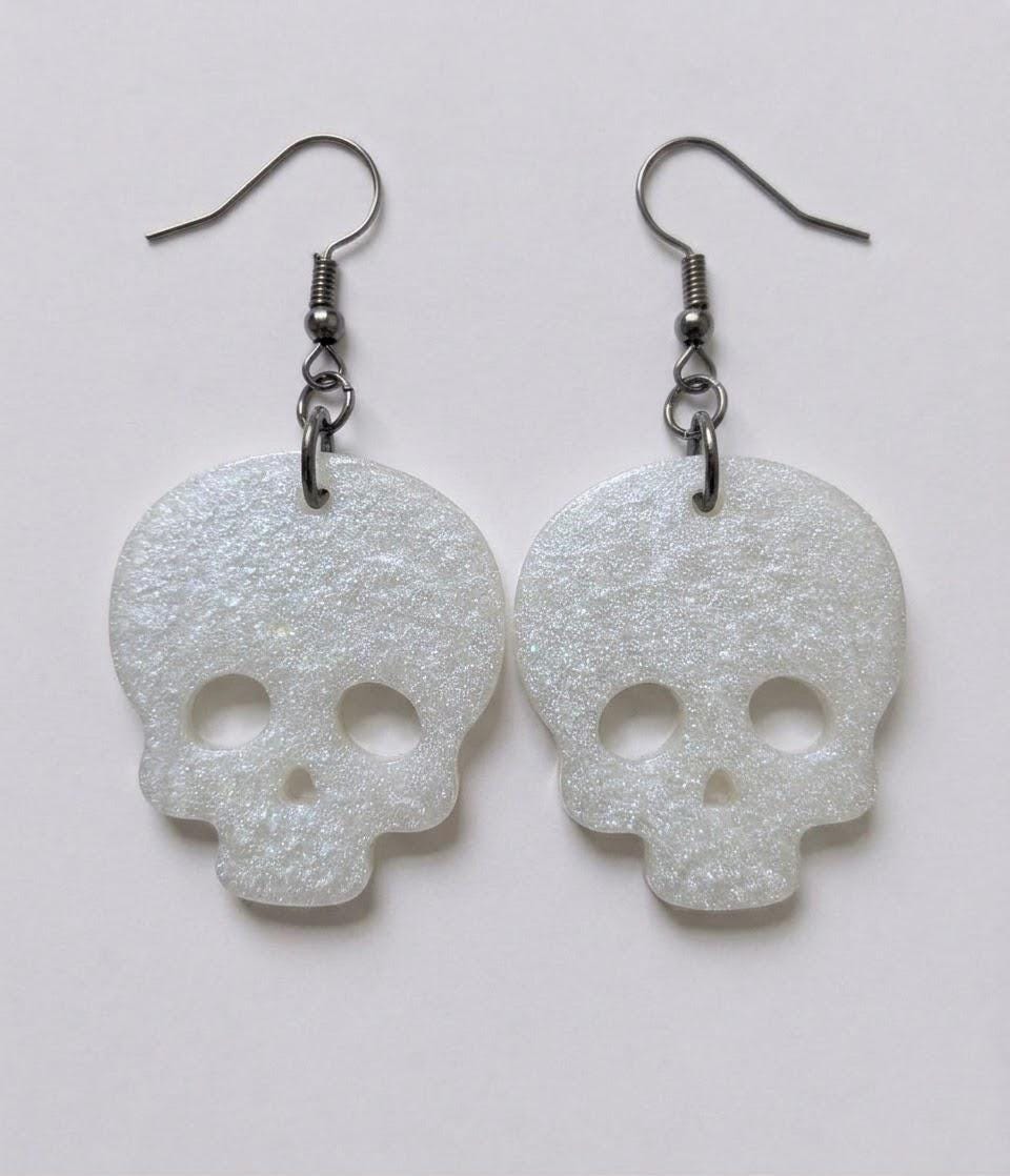 Handcrafted Epoxy Resin Skull Earrings - Gothic Wearable Art