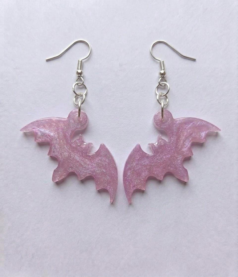 Handcrafted Epoxy Resin Bat Earrings - Gothic Wearable Art