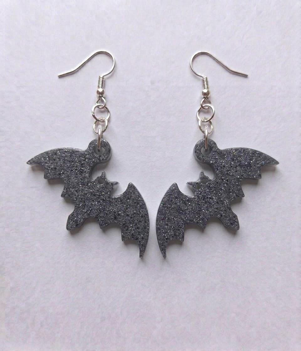 Handcrafted Epoxy Resin Bat Earrings - Gothic Wearable Art