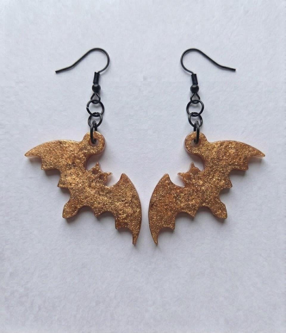 Handcrafted Epoxy Resin Bat Earrings - Gothic Wearable Art