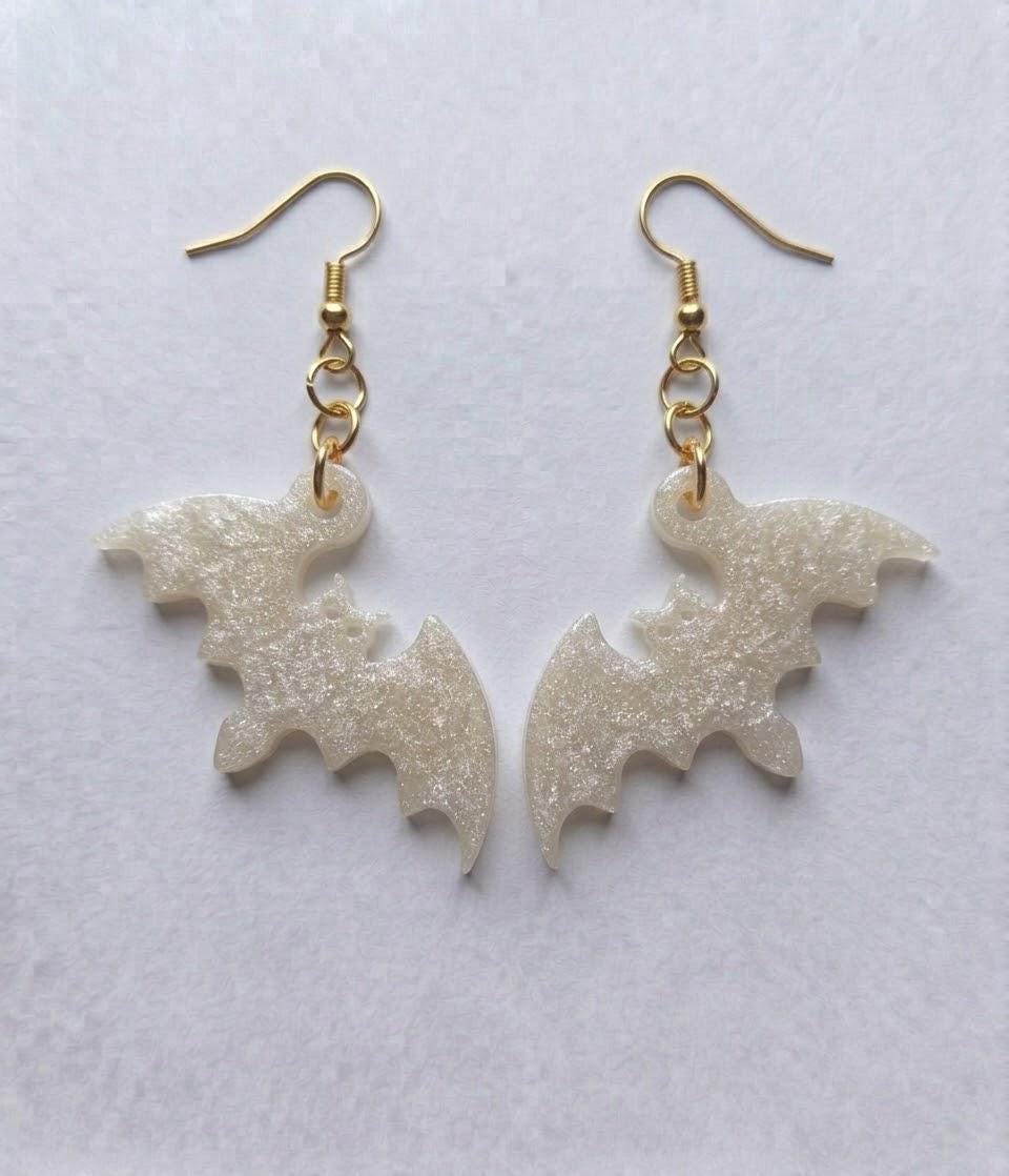 Handcrafted Epoxy Resin Bat Earrings - Gothic Wearable Art
