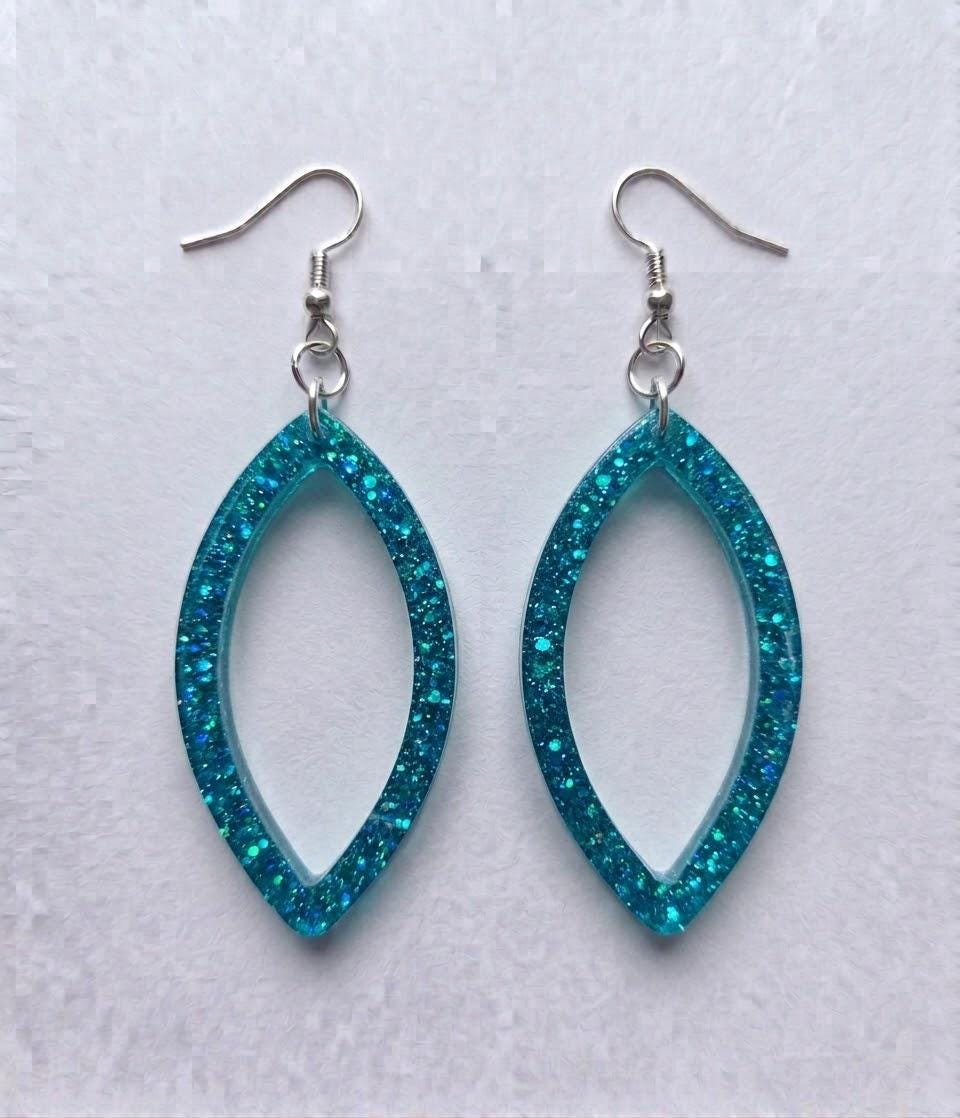Handcrafted Epoxy Resin Marquis Geometric Earrings - Gothic Wearable Art