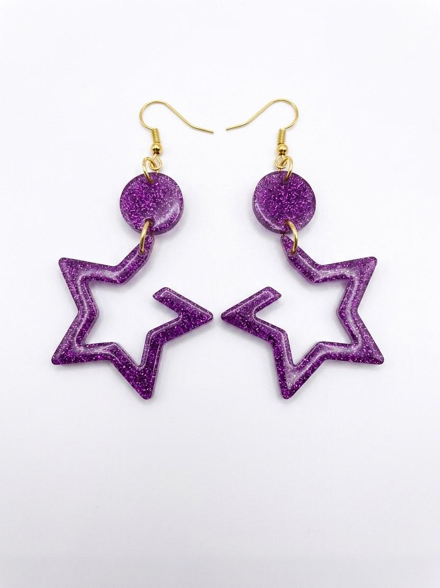 Handcrafted Epoxy Resin Star Earrings - Gothic Wearable Art