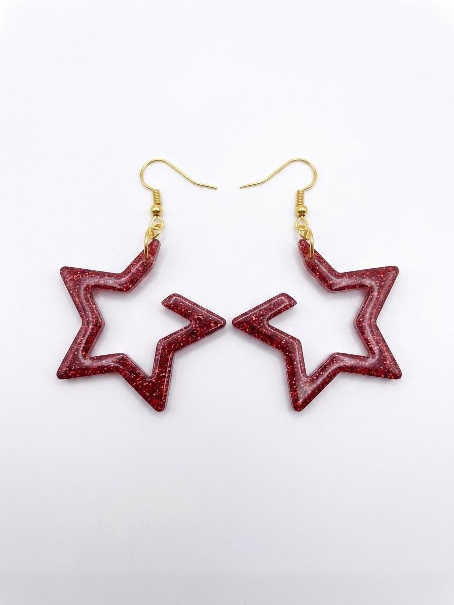 Handcrafted Epoxy Resin Star Earrings - Gothic Wearable Art