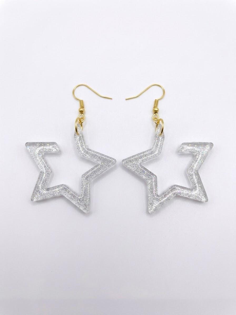 Handcrafted Epoxy Resin Star Earrings - Gothic Wearable Art