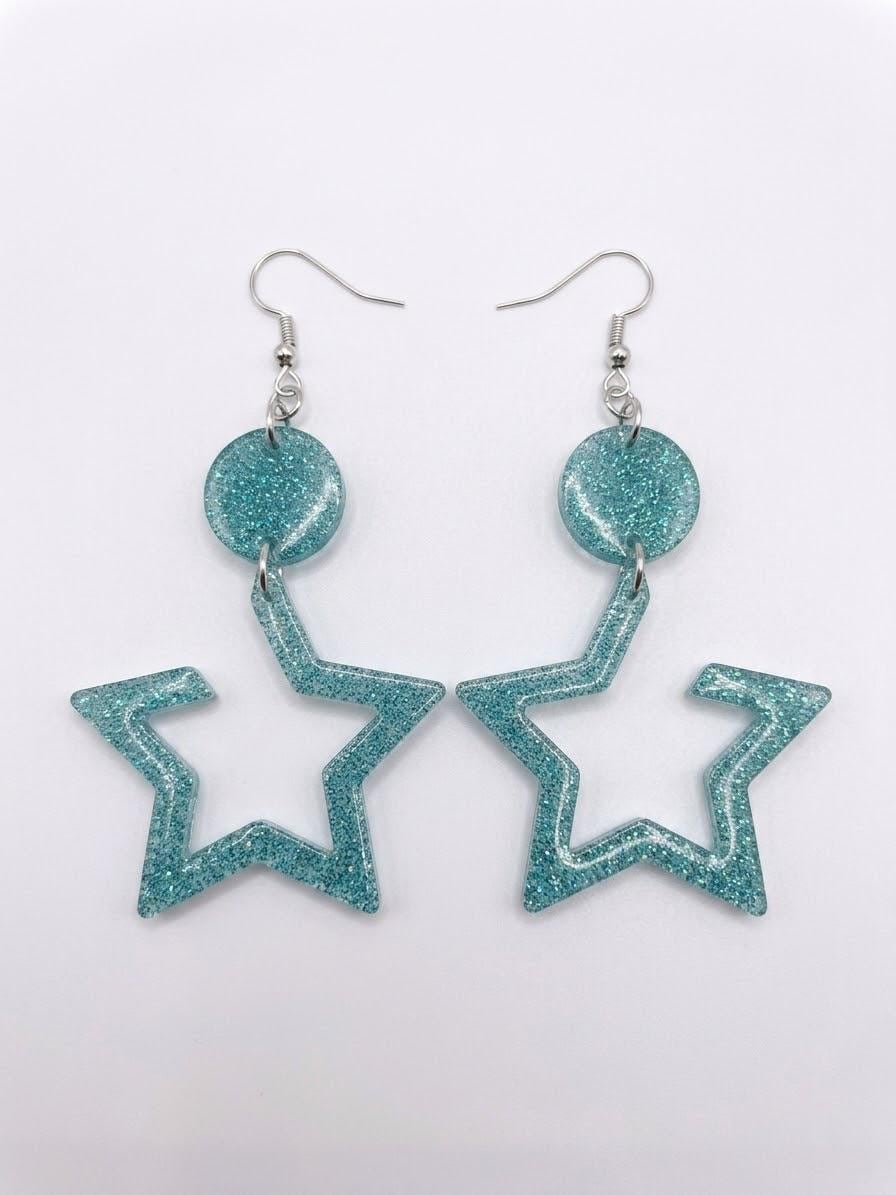 Handcrafted Epoxy Resin Star Earrings - Gothic Wearable Art
