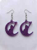 Handcrafted Epoxy Resin Cat Moon Earrings - Gothic Wearable Art