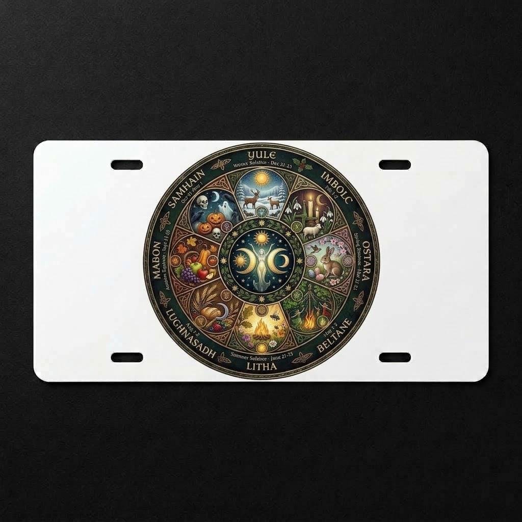 Sacred Wheel Sublimation Printed Vehicle Plate For Your Ride or Wall Decor - Gothic Automotive Art