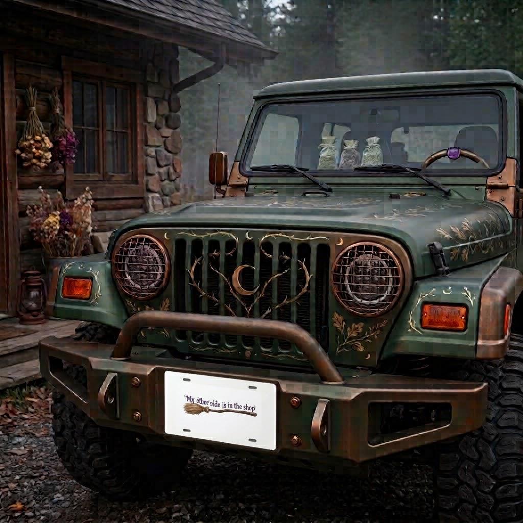 Broomstick Sublimation Printed Vehicle Plate For Your Ride or Wall Decor - Gothic Automotive Art