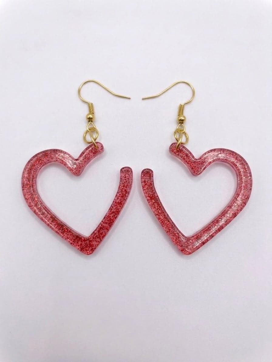 Handcrafted Epoxy Resin Heart Earrings - Gothic Wearable Art