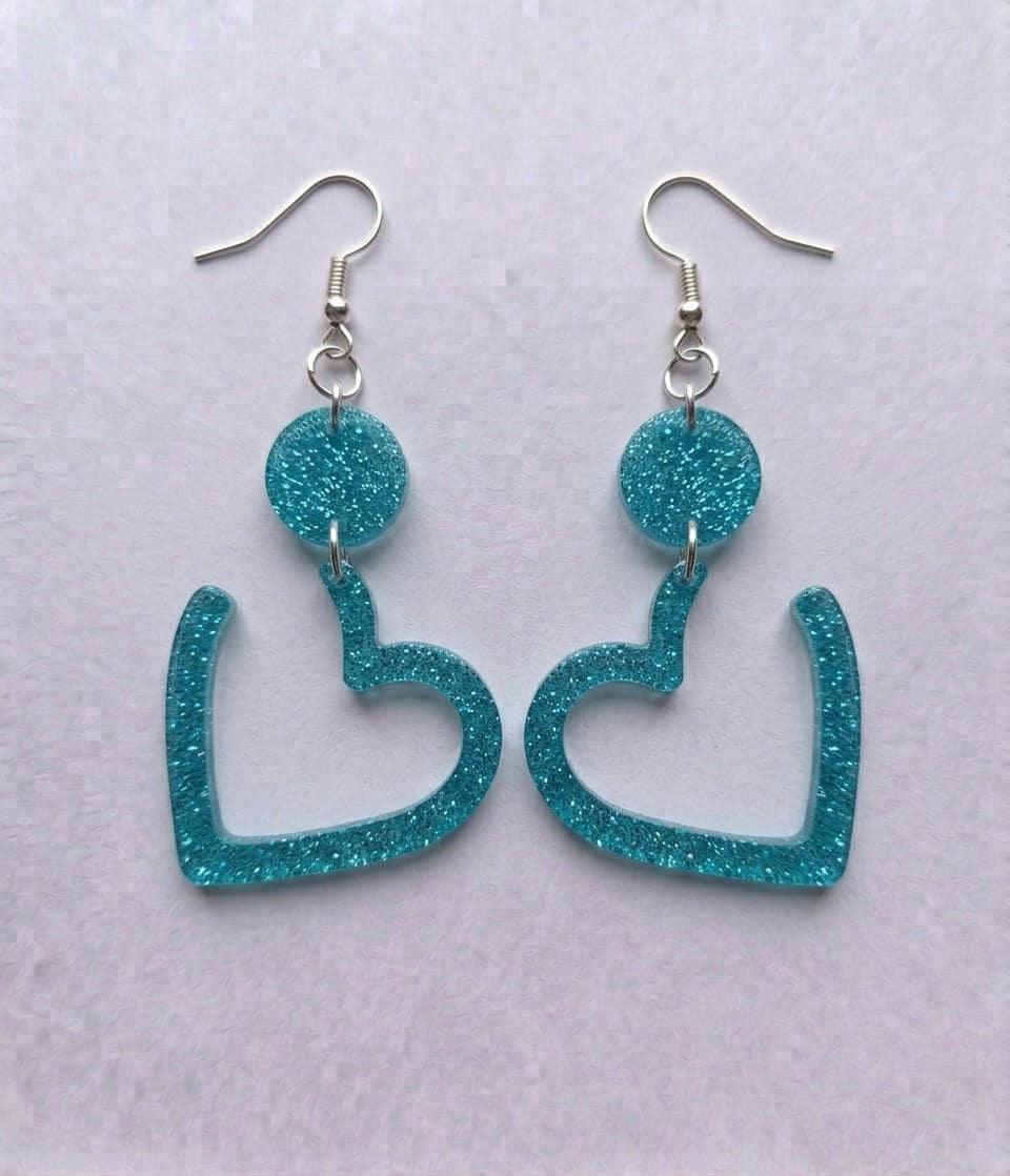 Handcrafted Epoxy Resin Heart Earrings - Gothic Wearable Art