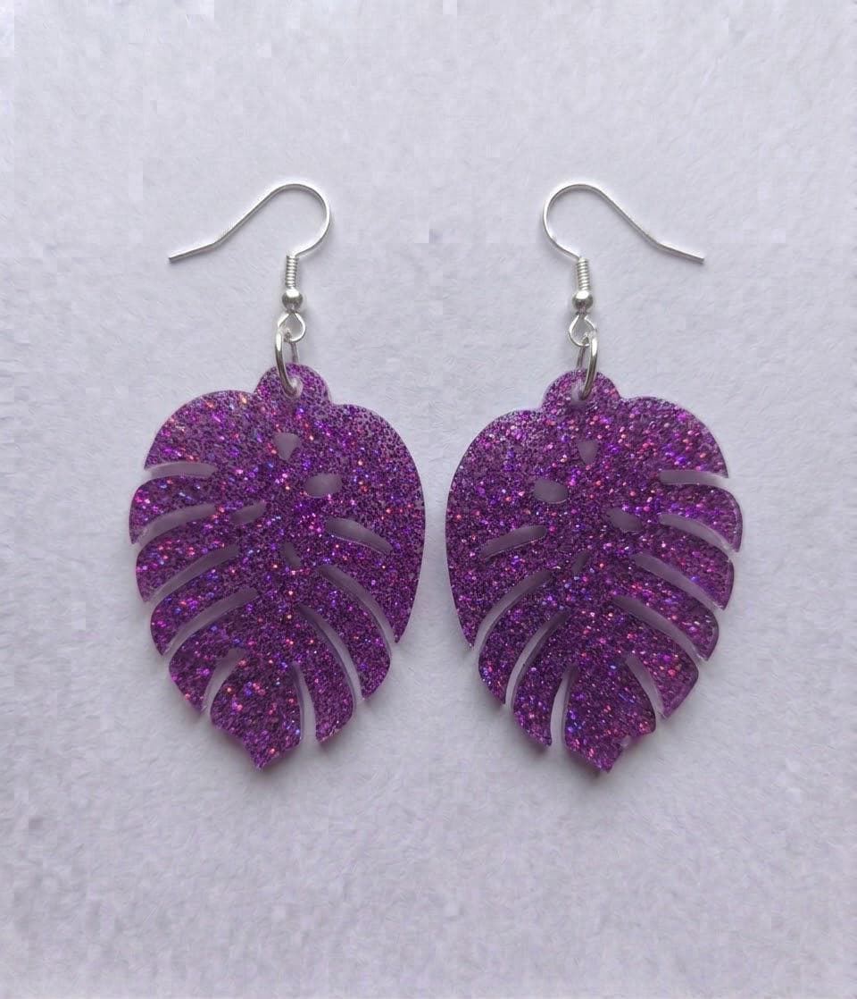 Handcrafted Epoxy Resin Leaf Earrings - Gothic Wearable Art
