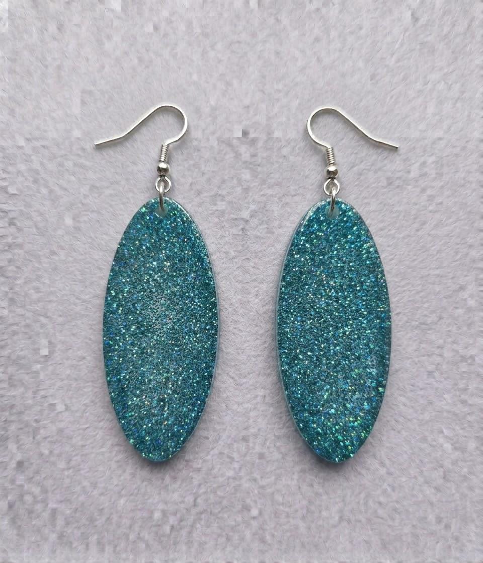 Handcrafted Epoxy Resin Oval Earrings - Gothic Wearable Art