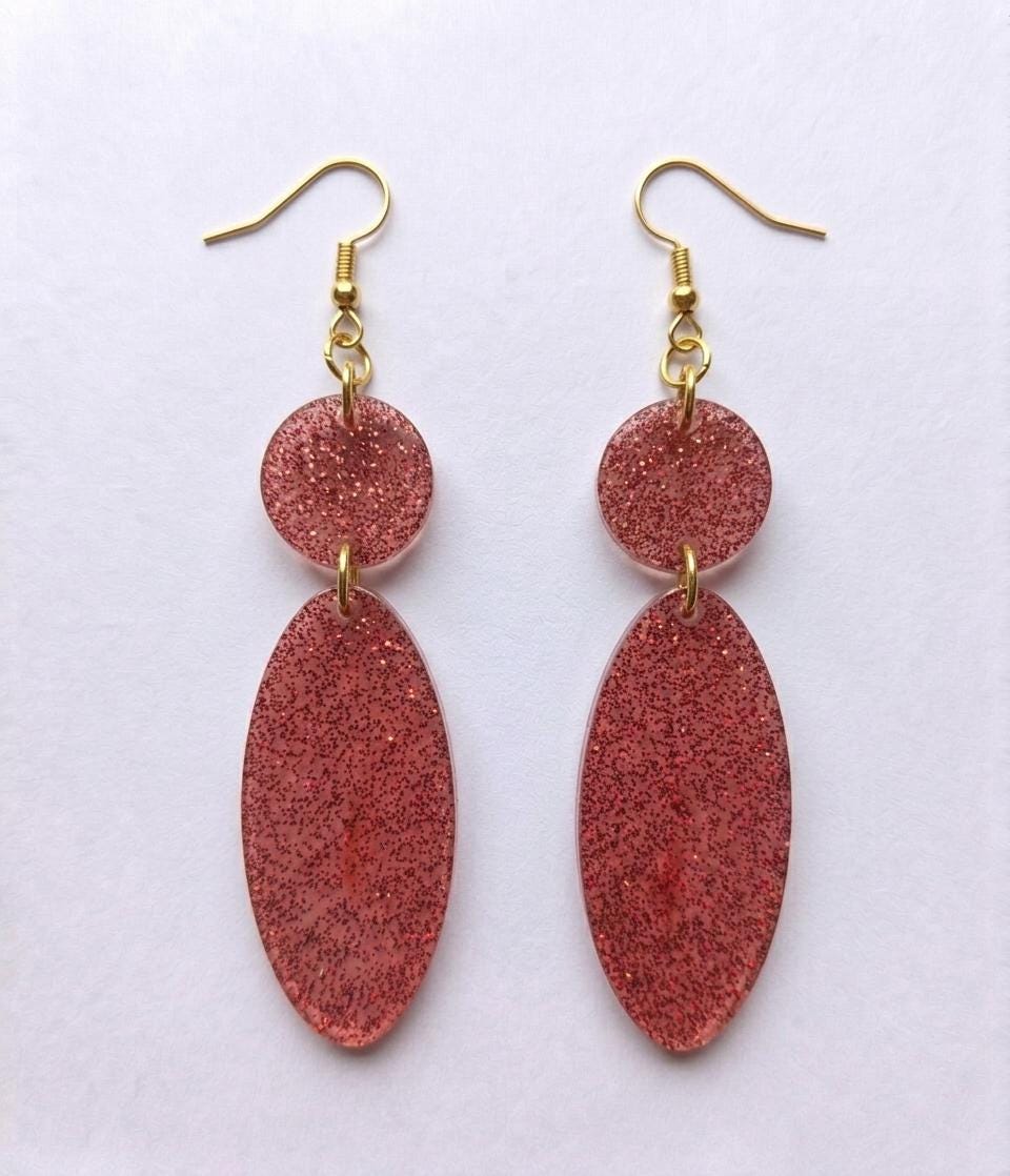 Handcrafted Epoxy Resin Oval Earrings - Gothic Wearable Art