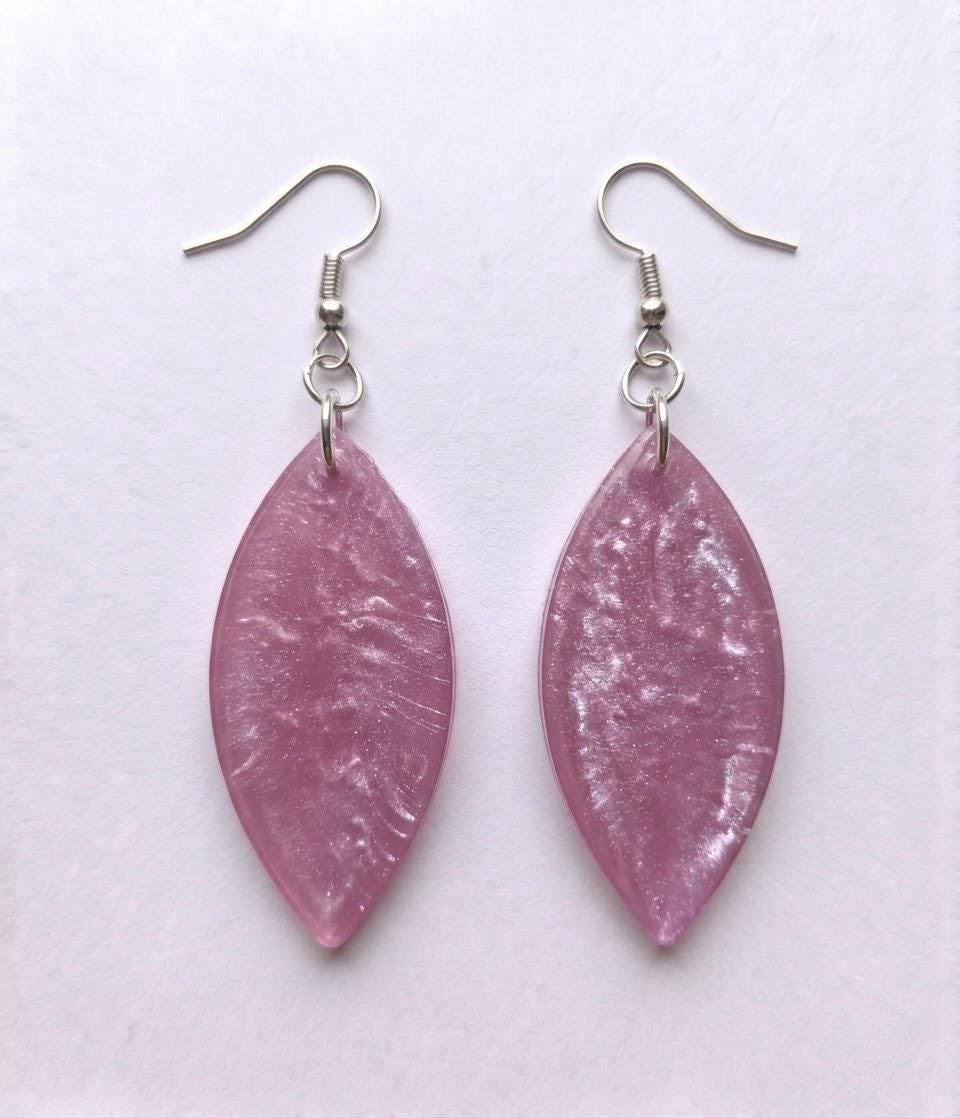 Handcrafted Epoxy Resin Marquis Earrings - Gothic Wearable Art
